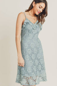 All Over Lace Frill Neckline Dress and Flare Hem