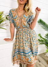 Load image into Gallery viewer, Bohemian Print Wrap Dress - Beige