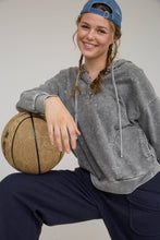 Load image into Gallery viewer, WASHED HOODED HENLEY KNIT TOP: BLACK