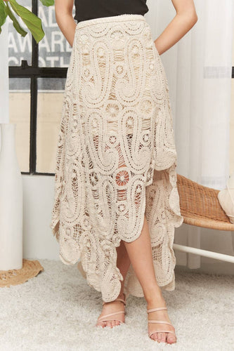 CROCHET LACE WAIST HIGH LOW MAXI SKIRT