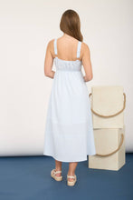 Load image into Gallery viewer, STRIPE SWEETHEART BUTTON DOWN SLEEVELESS MIDI DRESS: LIGHT BLUE