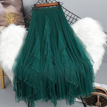 Load image into Gallery viewer, BEADED MESH PLEATED SKIRT A LINE TULLE SKIRT