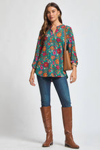 Load image into Gallery viewer, Fall Print Lizzy 3/4 Sleeve ToP: HUNTER GREEN