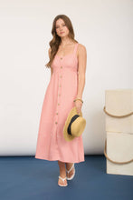 Load image into Gallery viewer, STRIPE SWEETHEART BUTTON DOWN SLEEVELESS MIDI DRESS: RED