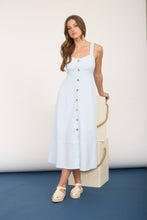 Load image into Gallery viewer, STRIPE SWEETHEART BUTTON DOWN SLEEVELESS MIDI DRESS: LIGHT BLUE