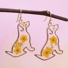 Load image into Gallery viewer, Floral Friend Gold Dog Dried Flower Earrings