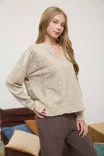 Load image into Gallery viewer, WASHED EXPOSED SEAM LONG SLEEVE KNIT TOP: TAN