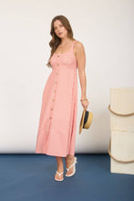 Load image into Gallery viewer, STRIPE SWEETHEART BUTTON DOWN SLEEVELESS MIDI DRESS: RED