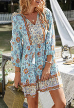 Load image into Gallery viewer, Tassel Tie Floral Boho Dress