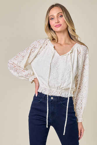CREAM WESTERN OFF THE SHOULDER LACE TOP