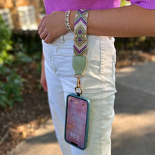 Load image into Gallery viewer, Clip &amp; Go Strap w/Zippered Pouch: Green/Purple Pattern