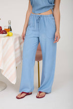 Load image into Gallery viewer, CHAMBRAY DRAWSTRING WIDE LEG LOUNGE PANTS