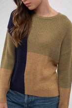 Load image into Gallery viewer, COLORBLOCK KNIT PULLOVER SWEATER: OLIVE MULTI