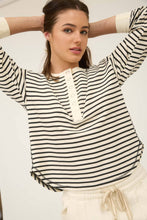 Load image into Gallery viewer, STRIPE HENLEY LONG SLEEVE KNIT TOP