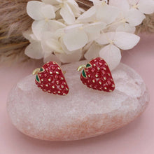 Load image into Gallery viewer, Picked Sweet Gold Red Strawberry Post Earrings