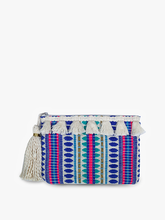 Load image into Gallery viewer, Faith Printed Cotton Pouch w/ Fringe: Blue/Purple