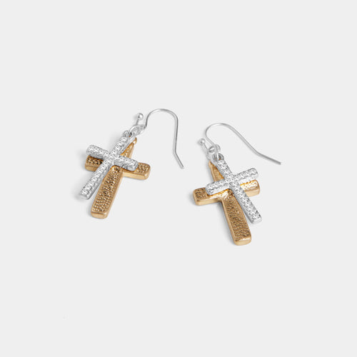 Double Bling Cross Dangle Earrings