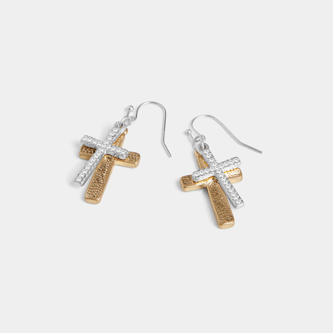 Double Bling Cross Dangle Earrings