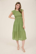Load image into Gallery viewer, Smoked Midi Dress - Olive Green