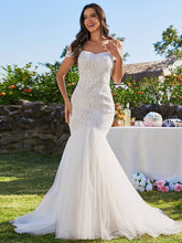Load image into Gallery viewer, Elegant Fishtail  Floor Length Off Shoulder Wedding Dress: Ivory / 12