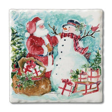 Load image into Gallery viewer, &quot;Santa &amp; Snowman&quot; Absorbent Stone Coaster