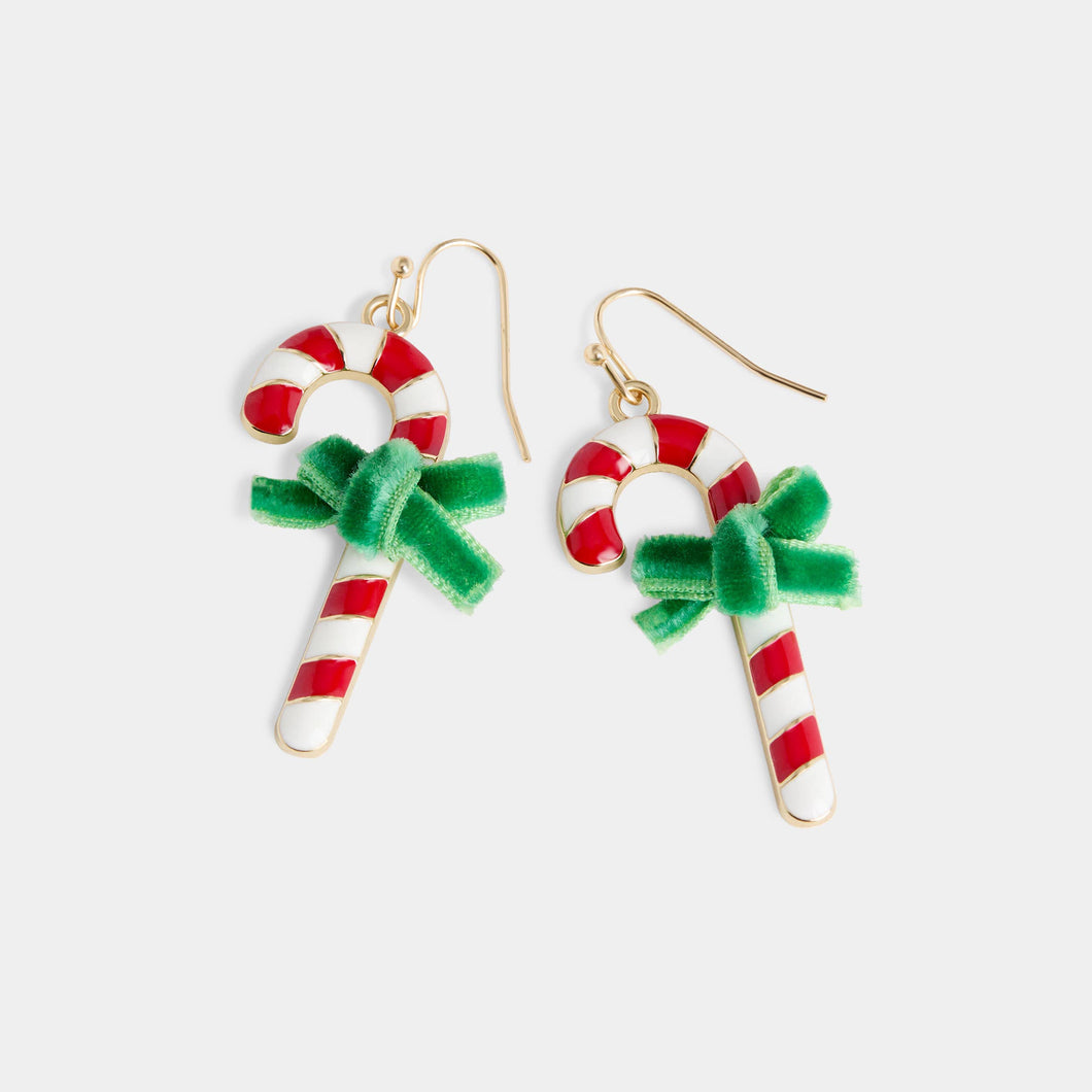Velvet Bow Candy Canes - Red/White