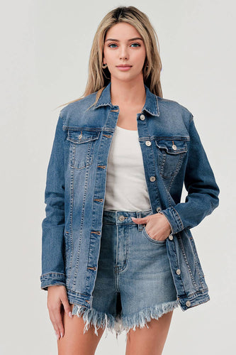 LONG DENIM JACKET: Medium Wash