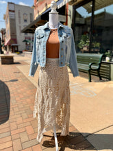 Load image into Gallery viewer, CROCHET LACE WAIST HIGH LOW MAXI SKIRT