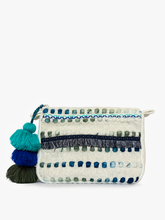 Load image into Gallery viewer, Josephine Printed Cotton Pouch w/ Tassels: Blue/White