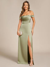 Load image into Gallery viewer, Off Shoulder Split Bandage Floor-Length Dress: Sage Green