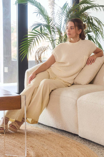 MOCK NECK SHORT SLEEVE SWEATER TOP: IVORY