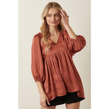 Load image into Gallery viewer, SATIN EMPIRE WAIST PUFF SLEEVE BLOUSE