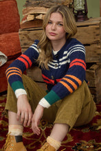 Load image into Gallery viewer, MULTICOLOR STRIPE CABLE KNIT BUTTON DOWN CARDIGAN
