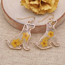 Load image into Gallery viewer, Floral Friend Gold Dog Dried Flower Earrings