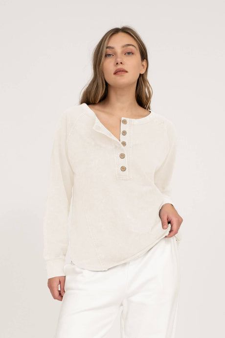 WASHED HENLEY TOP: IVORY