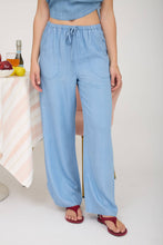 Load image into Gallery viewer, CHAMBRAY DRAWSTRING WIDE LEG LOUNGE PANTS