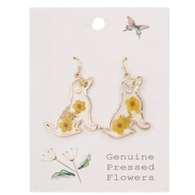 Load image into Gallery viewer, Floral Friend Gold Dog Dried Flower Earrings