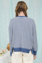 Load image into Gallery viewer, STRIPE EXPOSED SEAM SPLIT HEM LONG SLEEVE KNIT TOP