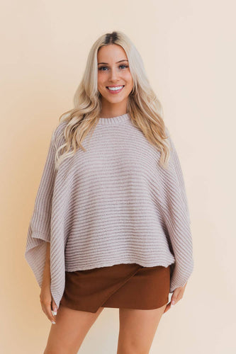 Minimalist Crew Neck Poncho Sweater –  Ecru