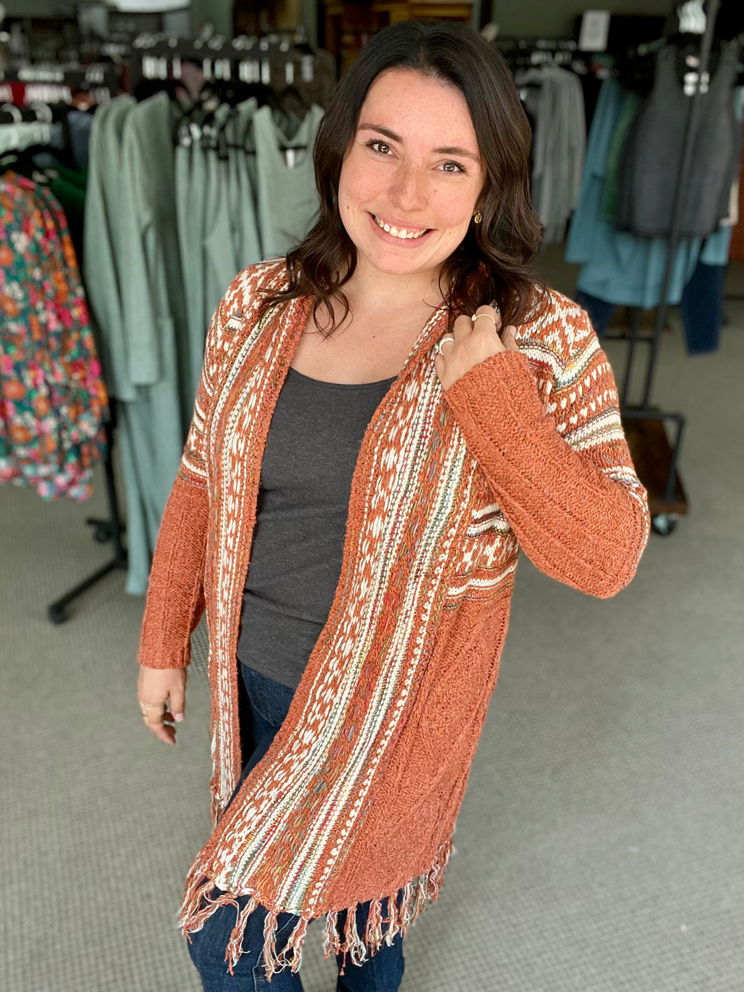 FRINGE HEM AZTEC CARDIGAN