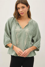Load image into Gallery viewer, Embroidered Gauze Peasant Top With Tassle Trim
