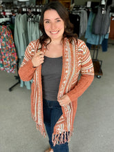 Load image into Gallery viewer, FRINGE HEM AZTEC CARDIGAN