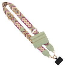 Load image into Gallery viewer, Clip &amp; Go Strap w/Zippered Pouch: Green/Purple Pattern
