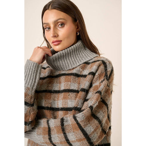 TURTLE NECK PLAID SWEATER