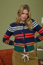 Load image into Gallery viewer, MULTICOLOR STRIPE CABLE KNIT BUTTON DOWN CARDIGAN