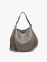 Load image into Gallery viewer, Eloise Large Tassel Hobo w/ Braided Handle: Lt. Olive