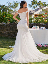 Load image into Gallery viewer, Elegant Fishtail  Floor Length Off Shoulder Wedding Dress: Ivory / 12