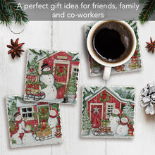 Load image into Gallery viewer, Snowman&#39;s Farmhouse Assorted Image  Coaster 4 Pk