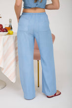 Load image into Gallery viewer, CHAMBRAY DRAWSTRING WIDE LEG LOUNGE PANTS