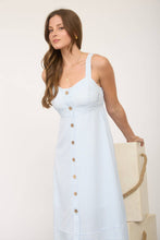 Load image into Gallery viewer, STRIPE SWEETHEART BUTTON DOWN SLEEVELESS MIDI DRESS: LIGHT BLUE